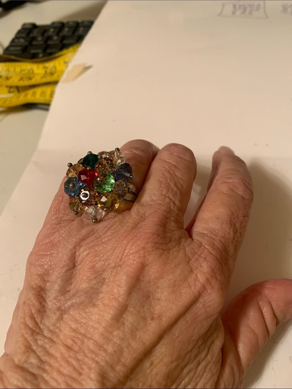 Multicolor Crystal Cluster Statement Ring - Women Jewelry Vintage